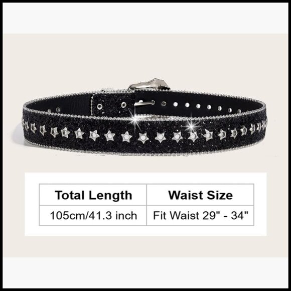 PU Leather Belt with Rhinestone Buckle for Y2K Punk Western Style main image 4
